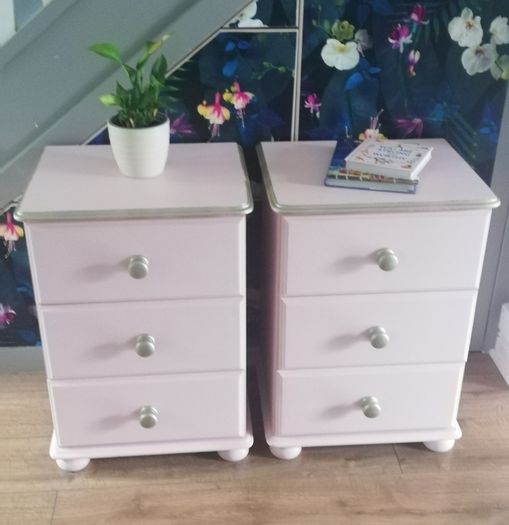 2 matching 3 drawer large solid wood bedside lockers newly restyled