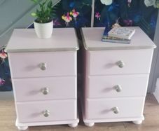 2 matching 3 drawer large solid wood bedside lockers newly restyled