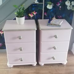 2 matching 3 drawer large solid wood bedside lockers newly restyled