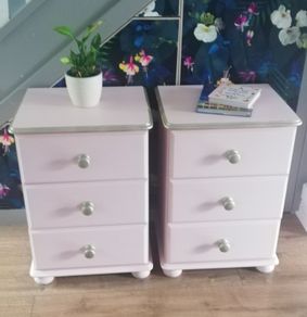 2 matching 3 drawer large solid wood bedside lockers newly restyled