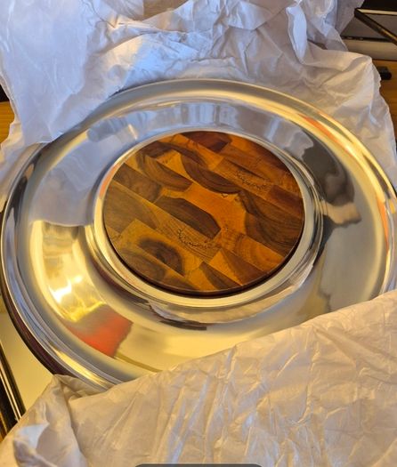Vintage Boxed Dansk Fjord Wood and Metal Cheese Serve Set, AV
