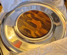 Vintage Boxed Dansk Fjord Wood and Metal Cheese Serve Set, AV