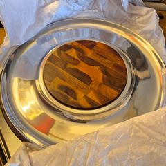 Vintage Boxed Dansk Fjord Wood and Metal Cheese Serve Set, AV