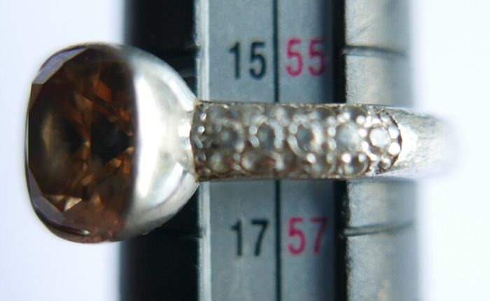 Vintage Genuine Fossil Sterling Silver 925 hallmarked  Yellow Stone Ring size P - 5,2g