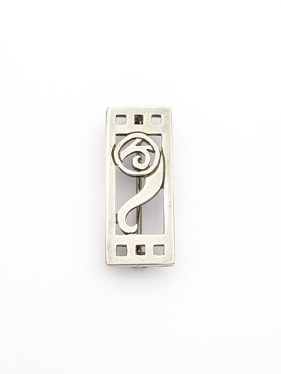 Vintage 925 Sterling Silver Mackintosh Style Geometric Scroll Brooch