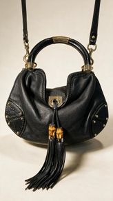 Authentic Gucci Small Indy Babouska Hobo Black Leather, Bamboo Tassels, Archive 2000