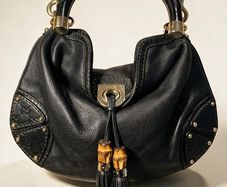 Authentic Gucci Small Indy Babouska Hobo Black Leather, Bamboo Tassels, Archive 2000