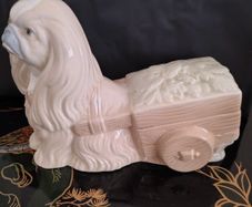 Vintage Pekinkese Dog and Flower Cart Figurine by Porceval.