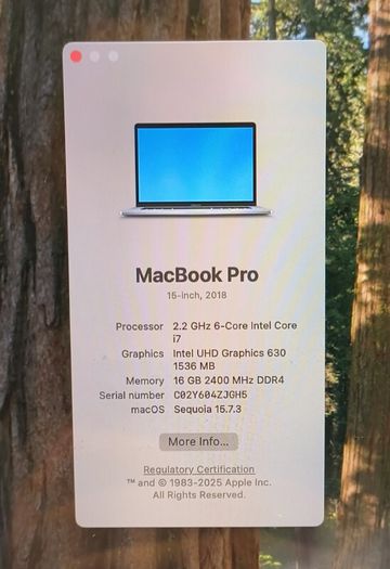 MacBook Pro "Core i7" 2.2 15-Inch (Mid-2018 True Tone Display, Touch Bar, Four Thunderbolt 3 Ports 16 GB RAM  500GB SSD BATTERY CYCLE  : 1