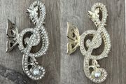 Silver Studded Music Treble Clef Long Butterfly Claw Clips