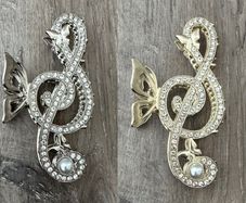 Silver Studded Music Treble Clef Long Butterfly Claw Clips