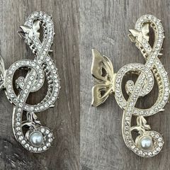 Silver Studded Music Treble Clef Long Butterfly Claw Clips