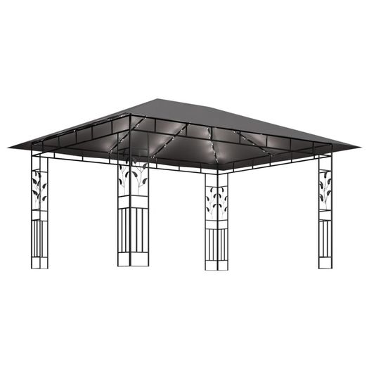 Gazebo with Mosquito Net and String Lights 4x3x2.73 m Anthracite 180 g/sq.m