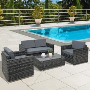 4 Pieces Rattan Sofa Set Chair Seat Furniture Patio Wicker Steel Black Garden (FREE SHIPPING)
