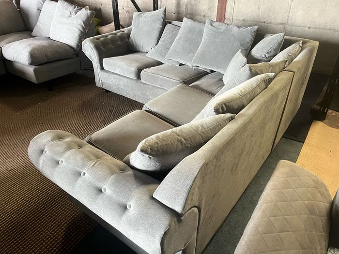 Grey corner sofa L shaped couch set furniture