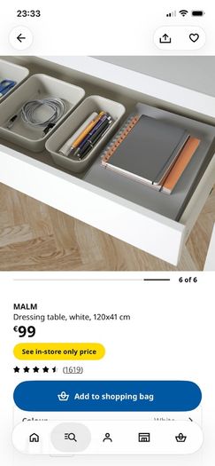 Ikea dressing table MALM, white, 120x41 cm