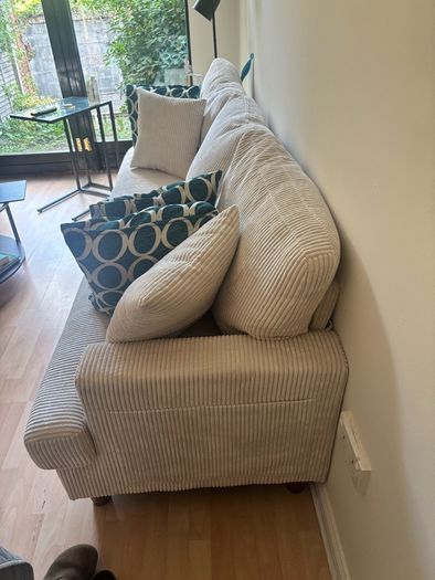 Beige Corduroy 3-Seater Sofa