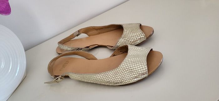 FAITH leather gold open toes sling back flats Sz 39 (Fit 6-6.5UK)
