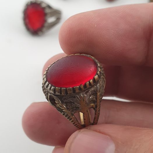 15 Antique Style Brass Rings Mixed Stone & Colourful Glass Accents