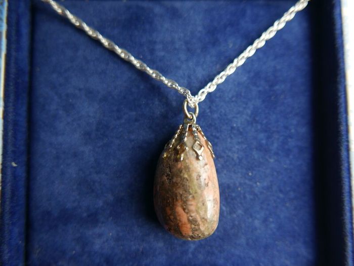 Vintage 925 Sterling Silver Brown Labradorite Pendant Necklace length 18" - 11,7g