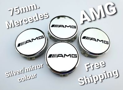 4x AMG SILVER Mercedes Benz 75mm Alloy Wheel Center Caps cap Hub Cover  E S C S CLK 75