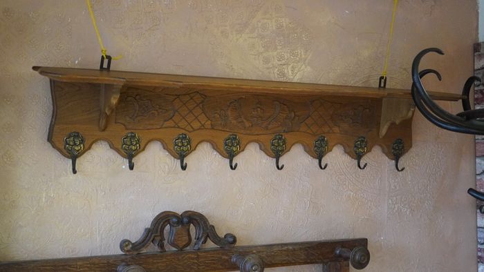 French Carved Oak Wall Coat Rack