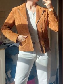 Vintage Tan Suede 100% Leather Biker Jacket Moto Jacket