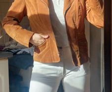 Vintage Tan Suede 100% Leather Biker Jacket Moto Jacket