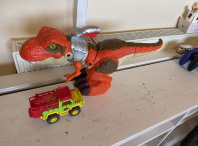 Dinosaur Toy with Car Swallows Objects and Opens Mouth Santry