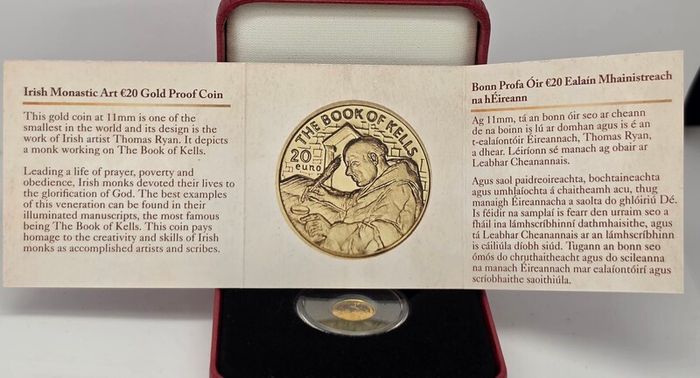 Ireland 2012 Gold Proof 20 Euro Book of Kells Celebrating Irish Monastic Art Coin in Original Holder with COA