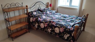 Solid wood and iron double bed frame