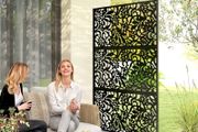 Decorative Outdoor Privacy Panel Garden Claustra 3 Panels Floral Pattern Steel 122 x 45 x 198 cm Black