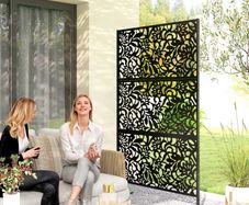 Decorative Outdoor Privacy Panel Garden Claustra 3 Panels Floral Pattern Steel 122 x 45 x 198 cm Black