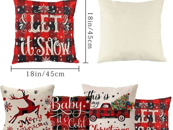 4 Pack Merry Christmas Design Cushion Covers Throw Pillow for Sofa Xmas Room Decorations 18 x 18 Cotton Linen Red Decorative Christmas Square Pillowcase Only UK Deer and Car