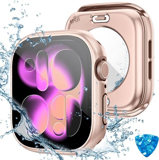 [2 in 1] Waterproof Case for Apple Watch Series 11/10 42mm Screen Protector,360 Protective PC Cover Tempered Glass,Front & Back Bumper for iPhone Watch 42mm