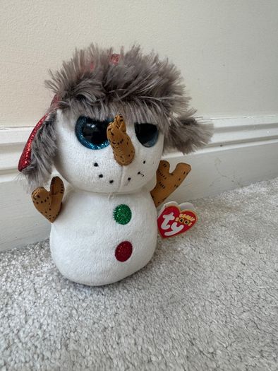 Ty Beanie Boo Buttons the Snowman approx. 6" Plush Dirty Please see photos