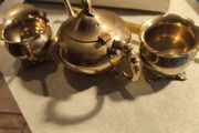 Three Piece Mid 20th Century Indian - Decorative Etched EPNS Brass Three Piece Tea set
