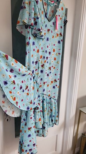 NATASHA ZINKO blue floral ruffle midi Sz 12 UK - Bnwt - Rrp 651 Sterling