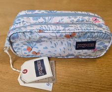 JanSport Large Double Pencil Case/ Accessory Pouch - Fluttering Fields - Brand New With Tags