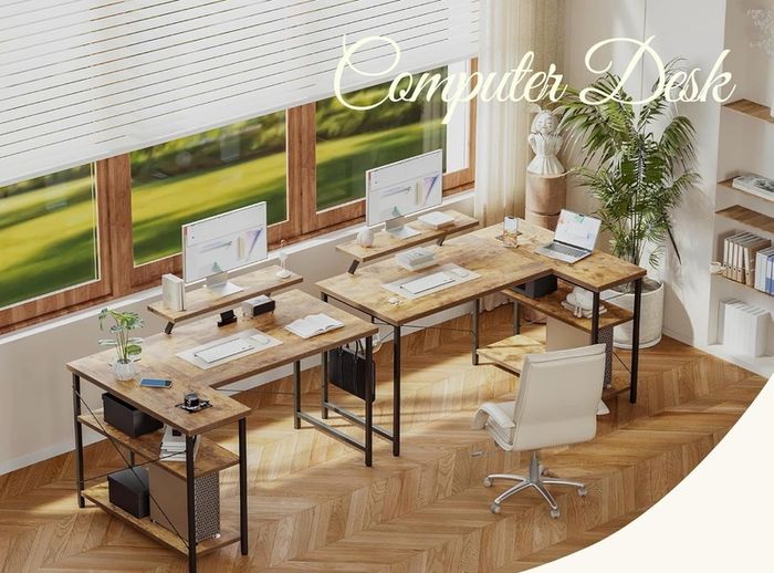 L-Shaped Desk with LED, 120x70cm Computer Desk with Monitor Stand
