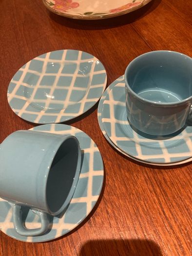 John Tams Vintage 1960's Cups, Checked Saucers and Side Plates ( 6 pieces altogether)