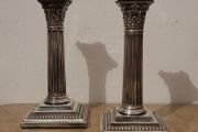 Antique pair of silverplate corinthian column candlesticks