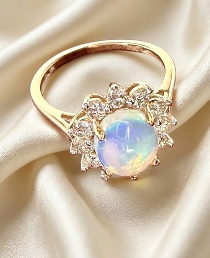 Diamond Ethiopian Opal & Lab-Grown Diamond Ring