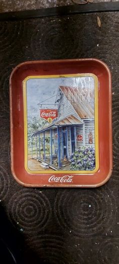 Coca cola metal drinks tray,used condition, see pictures for condition good solid used condition, nice display advertising item, buyer collects or pays postage thank you, sold as is ,front good ,back small bit of surface rust,,