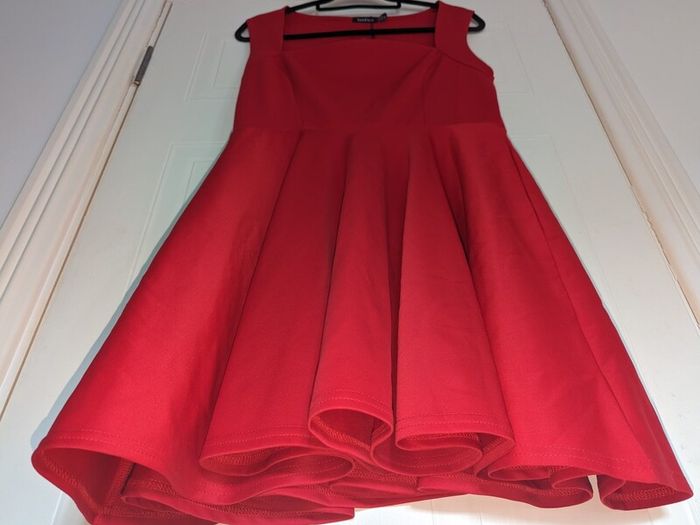 beautiful square neck, skater, midi dress from Boohoo