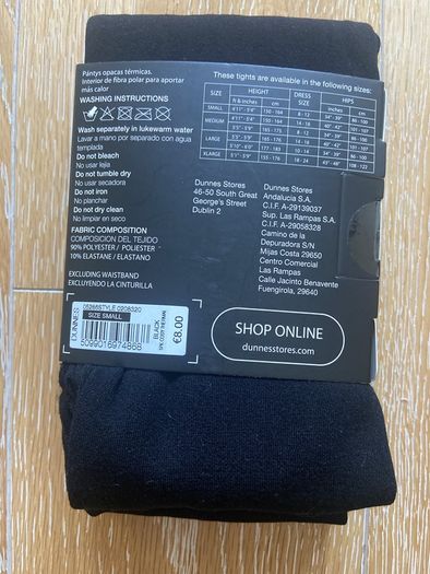 Brand New Black Thermal Opaque Tights Size Small