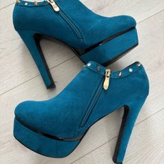 Bottle Green Platform High Heel shoe boots 7
