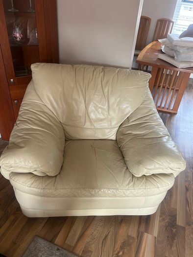 Cream Leather Couch and 2 Armchairs