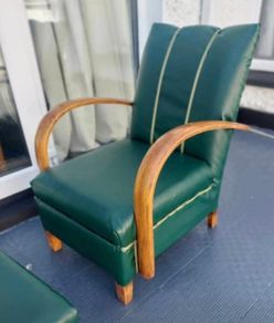 Art Deco restored Vintage 1930s Bentwood fireside chair in faux leatherette