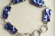 Vintage Sterling Silver 925 Dichroic Art Glass Link Bracelet Toggle Clasp Blue Color length 8,5" - 18,4g